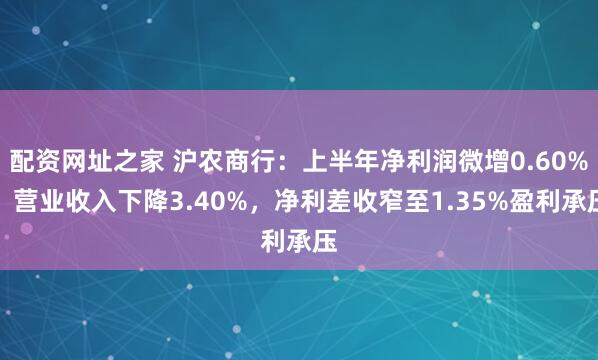 配资网址之家 沪农商行：上半年净利润微增0.60%，营业收入下降3.40%，净利差收窄至1.35%盈利承压